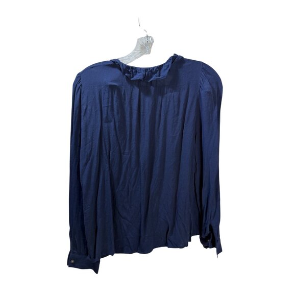 Loft‎ Womens Navy Long-Sleeve Ruffle V-Neck Blouse Size S Lightweight - Picture 2 of 8